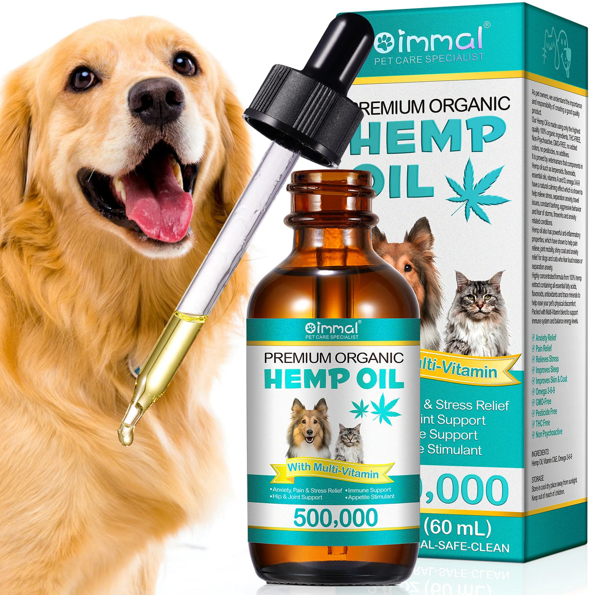 Hemp-Seed Oil with Multi-Vitamin for Dogs And Cats Hip and Joints Support Skin Health-60MLSupport Appetite Stimulant-for pets
