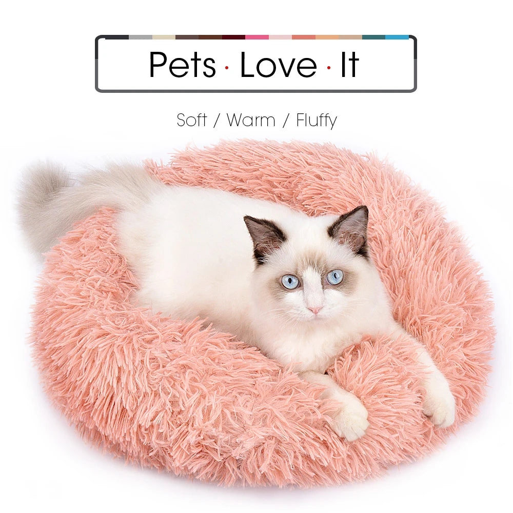Long Plush Pet Bed Cat Super Soft Bed for Dogs Kennel Round Winter Warm Sleeping Puppy Cushion Mat Portable Cat Dog Nest Bed