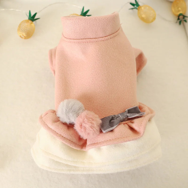 PETCIRCLE Pet Clothes Dog Clothes Teddy Bichon Pomeranian Small Dog Autumn And Winter Clothes Dog Double Ball Bow Dress