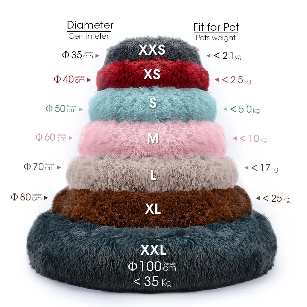 Long Plush Pet Bed Cat Super Soft Bed for Dogs Kennel Round Winter Warm Sleeping Puppy Cushion Mat Portable Cat Dog Nest Bed