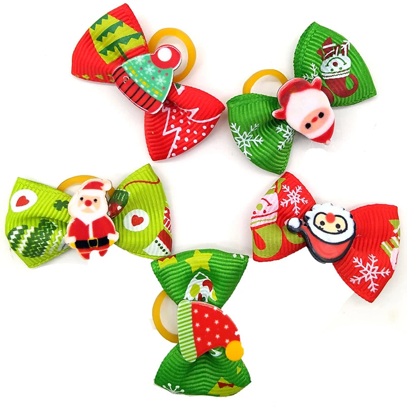 10 Pcs Christmas Pet Bows Dog Hair Accessories Holiday Party Dogs Bows Hair Dog Grooming Bows For Small Dog Pet Supplies