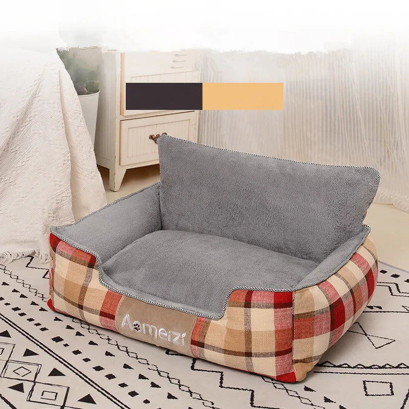 Plaid Pet Bed for Small Medium Large Dog Detachable Kennel All Season Breathable Dogs House Washable Cotton Puppy Sofa
