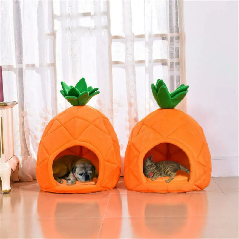 Cute Pet Bed House Winter Warm Mat Kennel Pineapple Shaped Soft Sponge Puppy Machine Washable Cloth For Small Medium Cat Dog