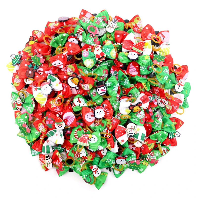 10 Pcs Christmas Pet Bows Dog Hair Accessories Holiday Party Dogs Bows Hair Dog Grooming Bows For Small Dog Pet Supplies