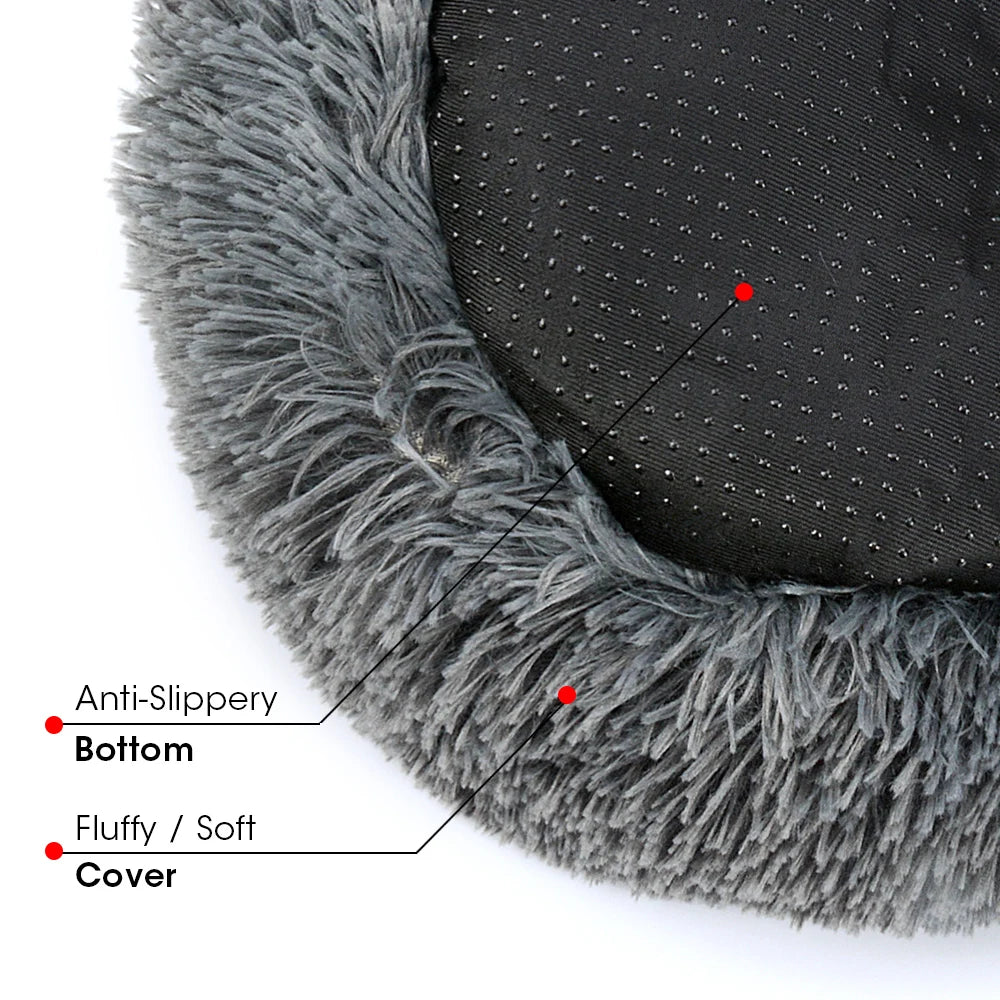 Long Plush Pet Bed Cat Super Soft Bed for Dogs Kennel Round Winter Warm Sleeping Puppy Cushion Mat Portable Cat Dog Nest Bed