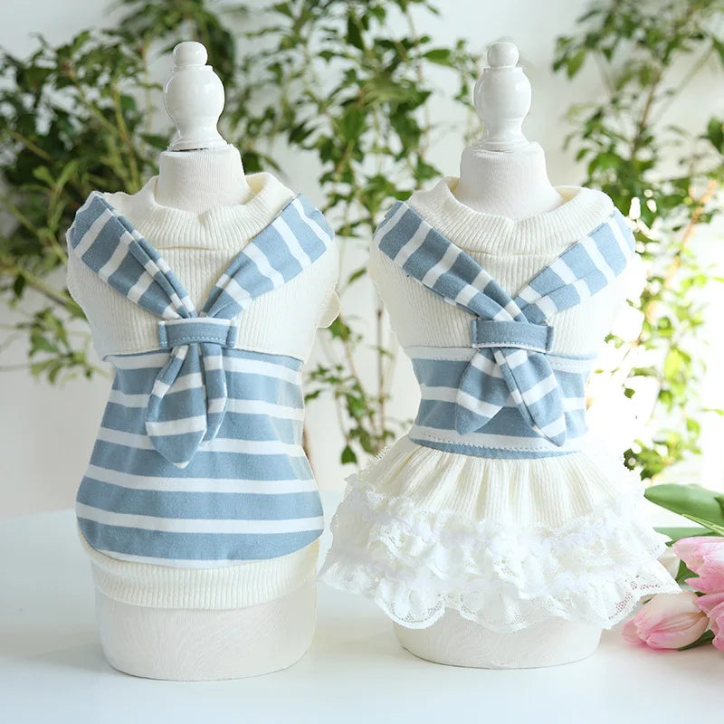 2021 Scarf Striped Couple Suit Cat One-piece Dress Dog Pet Clothes Dog Clothes for Small Dogs Supplies Dog Summer Clothes