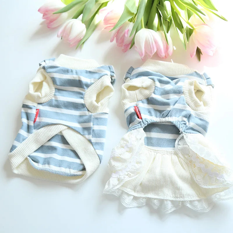 2021 Scarf Striped Couple Suit Cat One-piece Dress Dog Pet Clothes Dog Clothes for Small Dogs Supplies Dog Summer Clothes