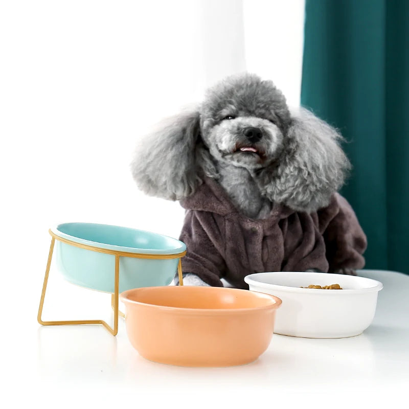 Cat Bowl Ceramic Container For Puppy Cat Dog Food Feeding Feeder Drinker With Raised Stand Adjustable Pet Supplies Product #P008