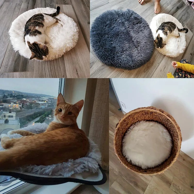 Round Dog Bed Mat Long Plush Cat Blanket Fluffy Lounger Dog Cushion Warm Pet Bed House For Small Large Dogs Cats Pet Supplies