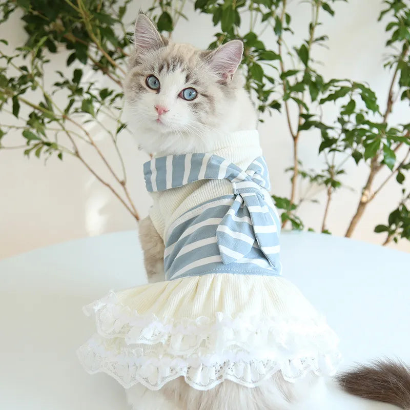 2021 Scarf Striped Couple Suit Cat One-piece Dress Dog Pet Clothes Dog Clothes for Small Dogs Supplies Dog Summer Clothes