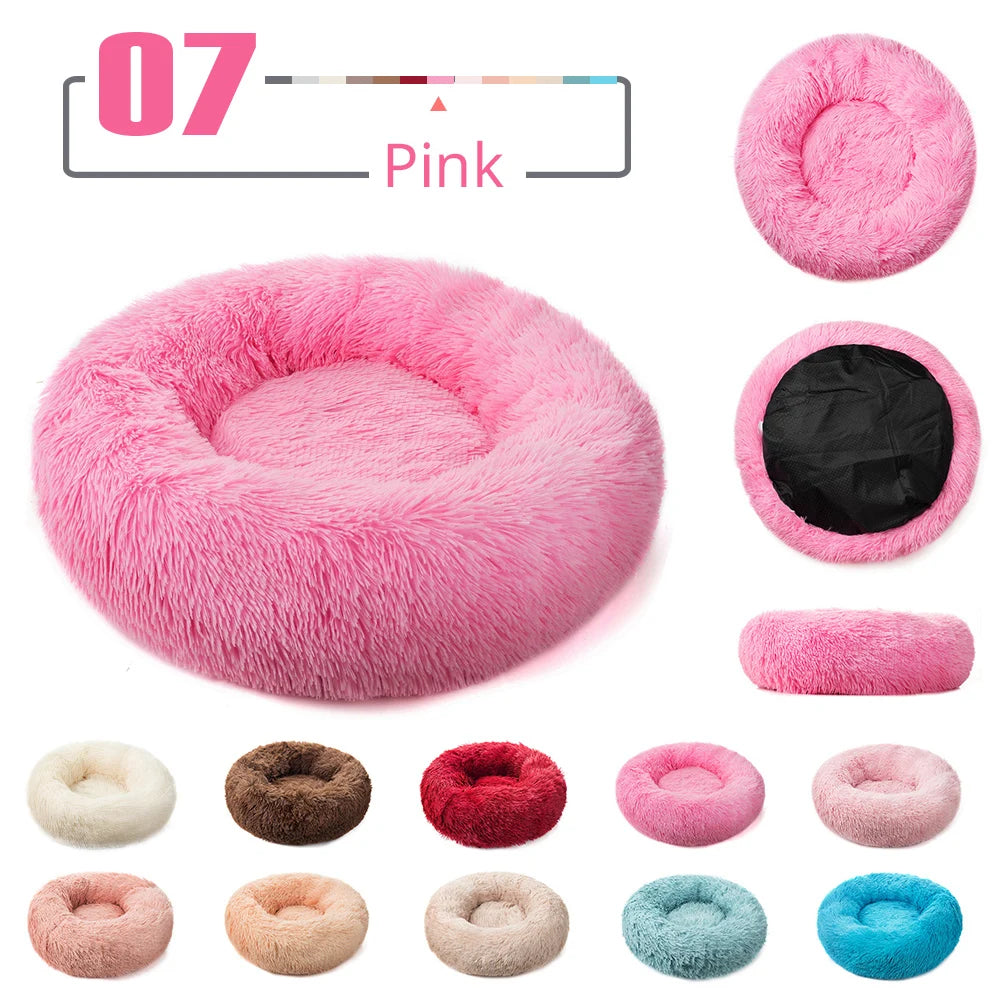 Long Plush Pet Bed Cat Super Soft Bed for Dogs Kennel Round Winter Warm Sleeping Puppy Cushion Mat Portable Cat Dog Nest Bed