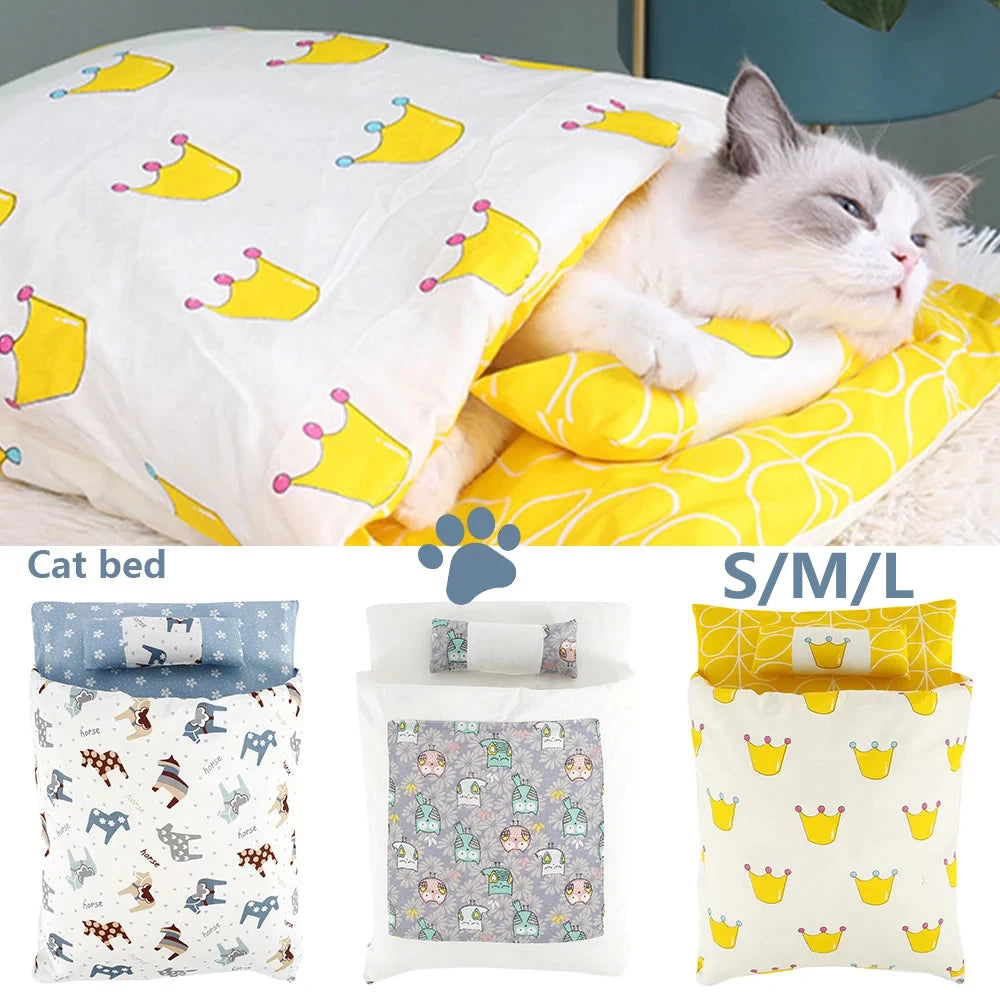 Removable Dog Cat Bed Cat Sleeping Bag Sofas Mat Winter Warm Cat House Small Pet Bed Puppy Kennel Nest Cushion Pet Products
