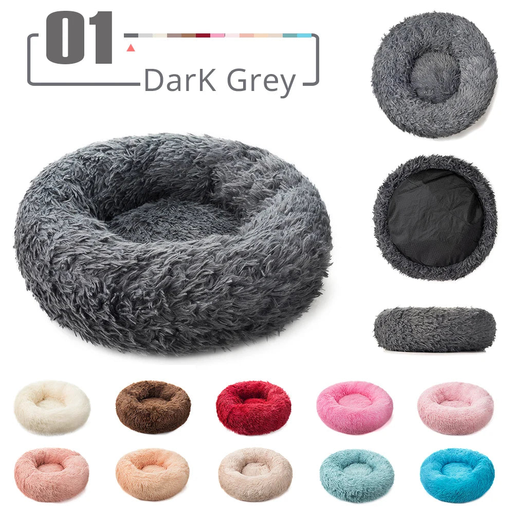 Round Cat Bed House Long Plush Pet Bed For Cats Cushion For Dogs Mat Warm Pet Accessories Home Washable Dog Sofa Soft Sleeping