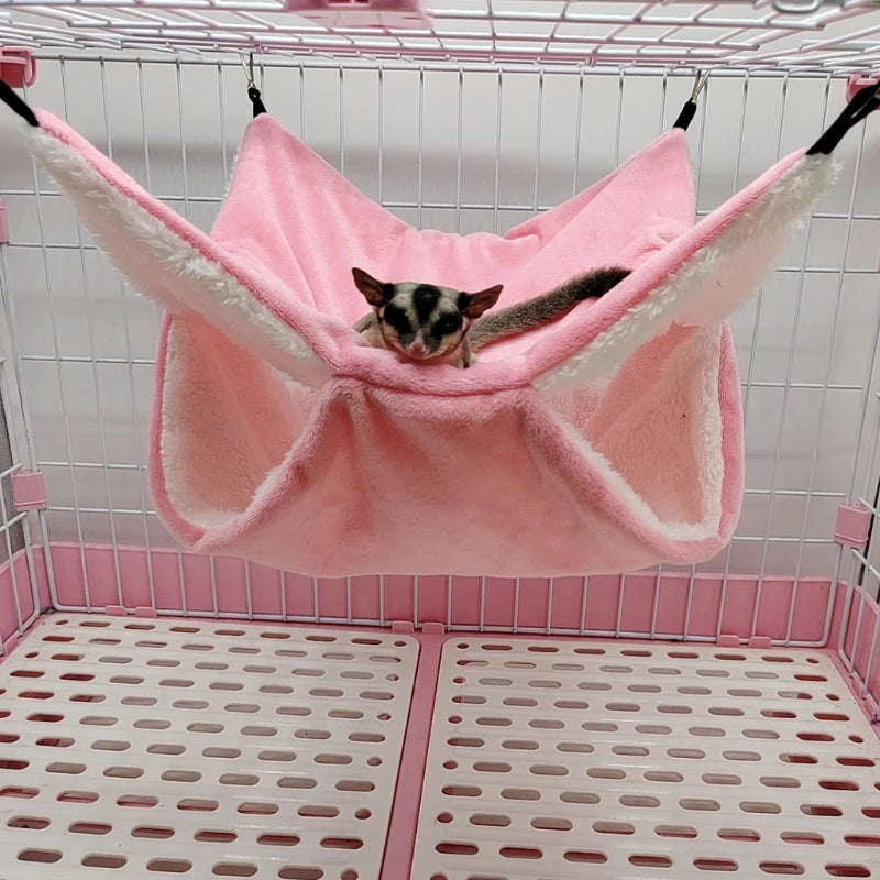 Plush Hamster Hammock Double-layer Thicken Warm Sleeping Bag Nest Hanging Cage House for Squirrel Ferret Rabbit Pet Bed