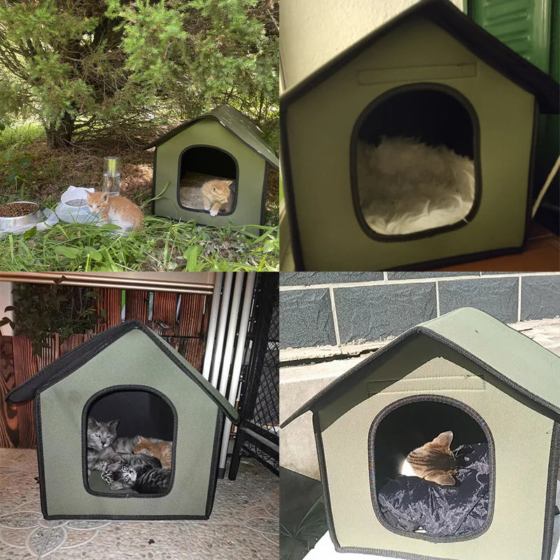 Foldable Cat House Waterproof House for Cats Small Dogs Outdoor Kitten Puppy Cave Nest Pet Bed With Inner Pad Cat Accessories