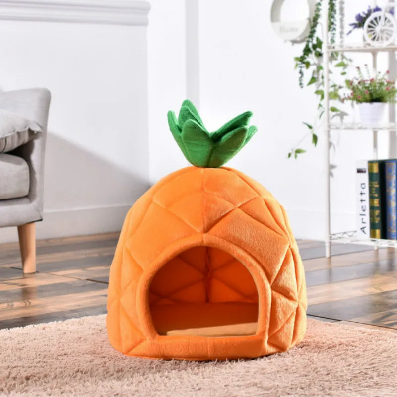 Cute Pet Bed House Winter Warm Mat Kennel Pineapple Shaped Soft Sponge Puppy Machine Washable Cloth For Small Medium Cat Dog