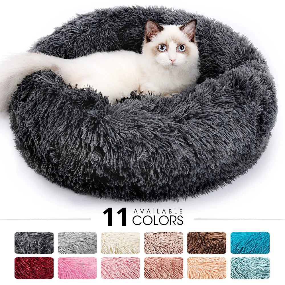 Round Cat Bed House Long Plush Pet Bed For Cats Cushion For Dogs Mat Warm Pet Accessories Home Washable Dog Sofa Soft Sleeping