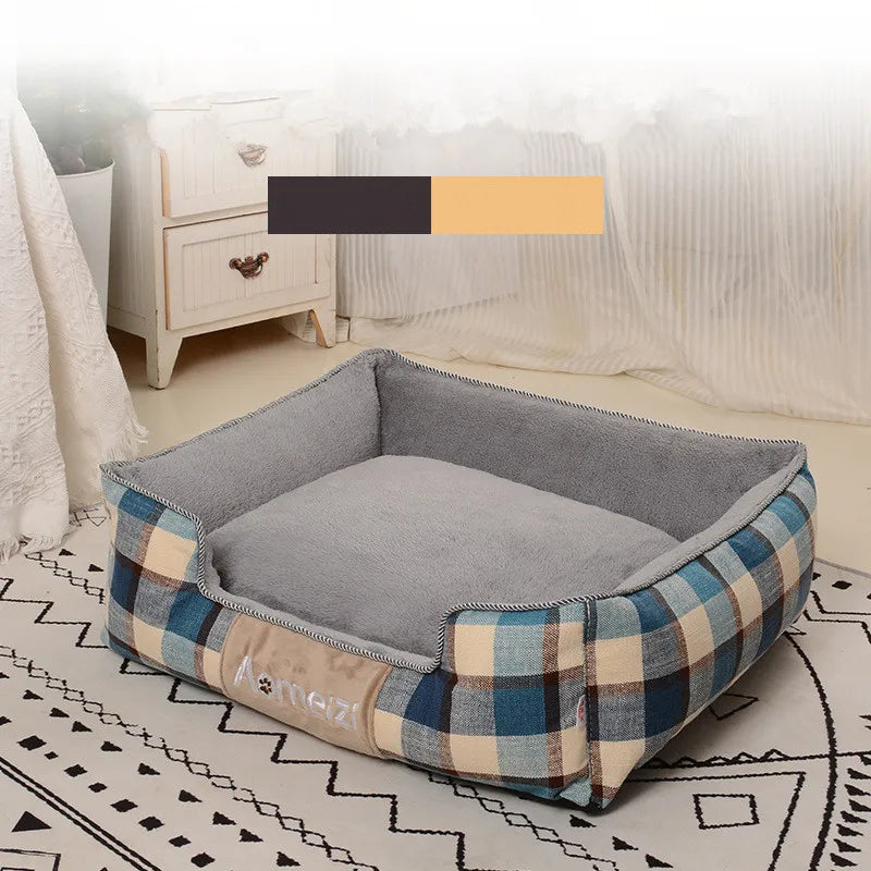 Plaid Pet Bed for Small Medium Large Dog Detachable Kennel All Season Breathable Dogs House Washable Cotton Puppy Sofa