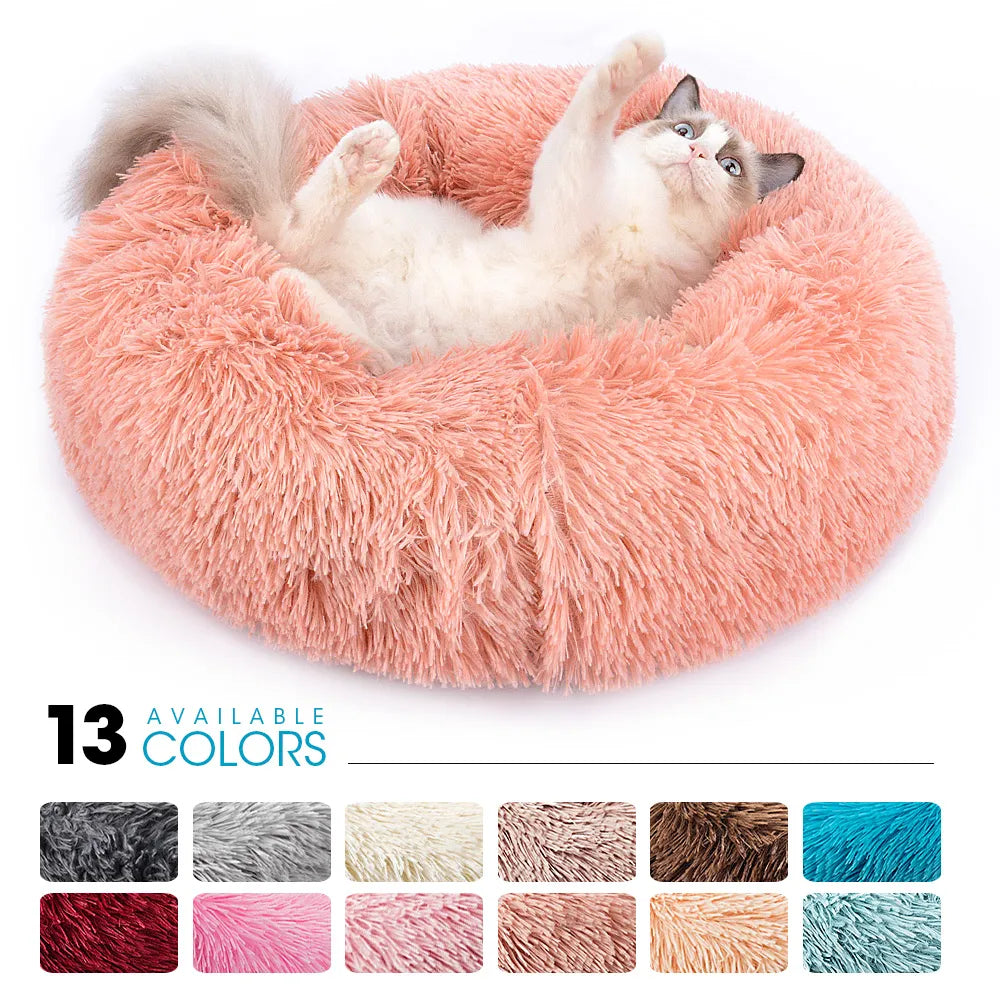 Long Plush Pet Bed Cat Super Soft Bed for Dogs Kennel Round Winter Warm Sleeping Puppy Cushion Mat Portable Cat Dog Nest Bed