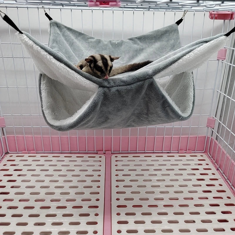 Plush Hamster Hammock Double-layer Thicken Warm Sleeping Bag Nest Hanging Cage House for Squirrel Ferret Rabbit Pet Bed