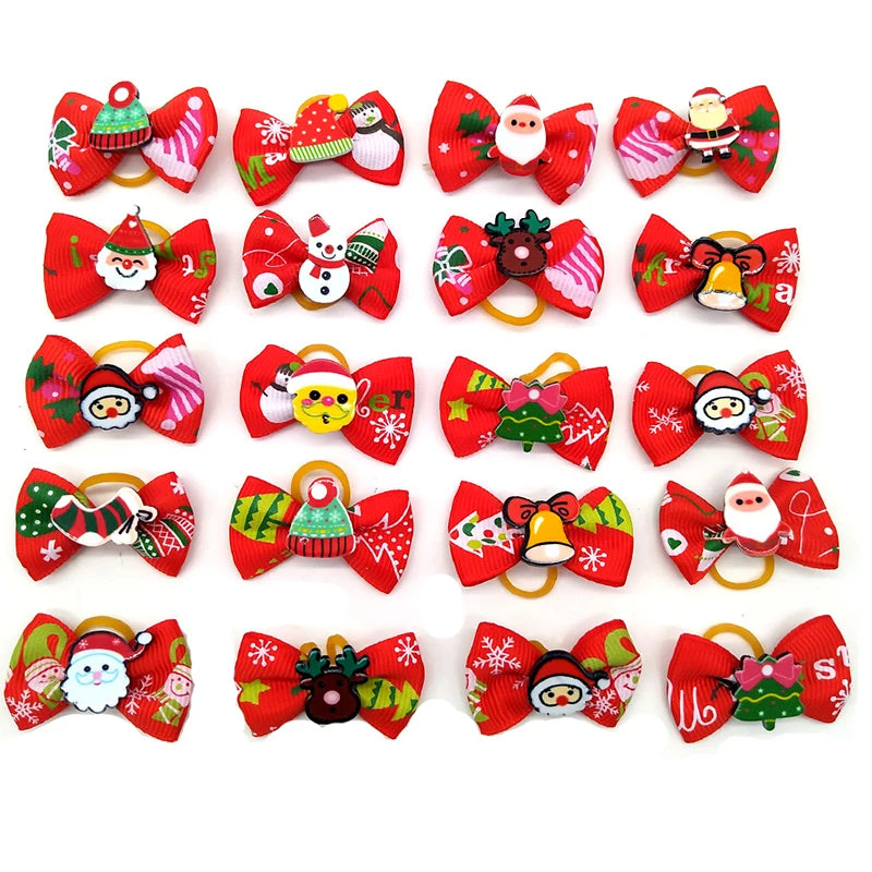10 Pcs Christmas Pet Bows Dog Hair Accessories Holiday Party Dogs Bows Hair Dog Grooming Bows For Small Dog Pet Supplies