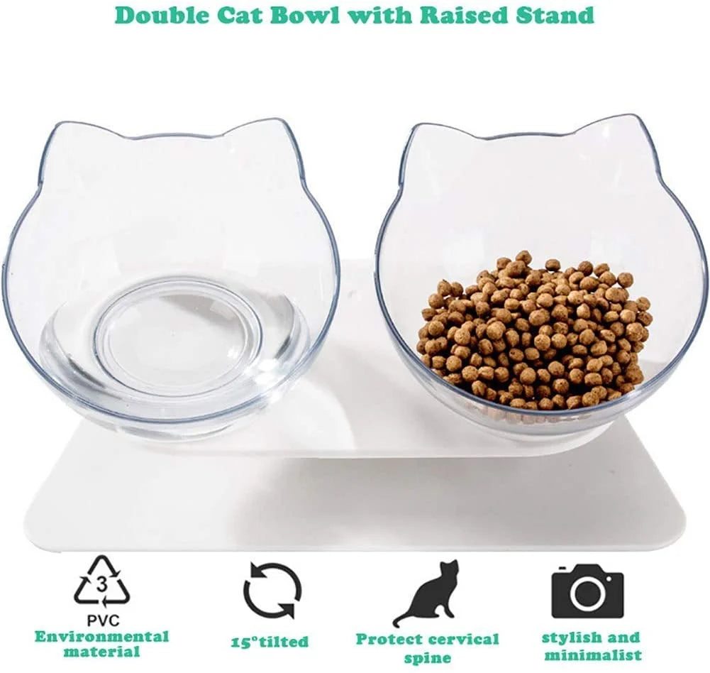 Non-Slip Cat Bowl Transparent Durable Pet Double Bowls With Raised Stand For Cats Dog Food Feeder Drink Water Bowl Pets Supplies