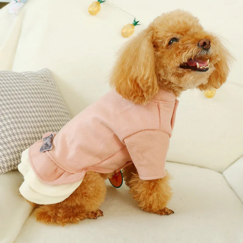 PETCIRCLE Pet Clothes Dog Clothes Teddy Bichon Pomeranian Small Dog Autumn And Winter Clothes Dog Double Ball Bow Dress