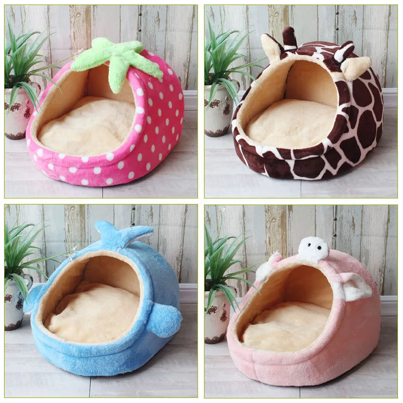 Pet Bed Dog House Kennel Doggy Warm Cushion Basket for Small Medium Dogs Fashion Strawberry Cave Cat Tent Puppy Nest Mat