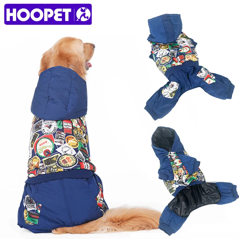 HOOPET New Pet Clothes Warm Cotton Leisure Style Autumn Overalls for Dogs winter Coat Large Dog Prints Down Jacket Dog