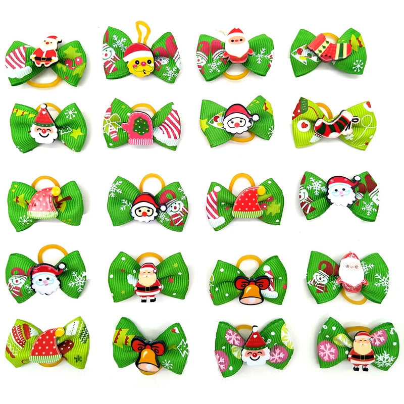 10 Pcs Christmas Pet Bows Dog Hair Accessories Holiday Party Dogs Bows Hair Dog Grooming Bows For Small Dog Pet Supplies