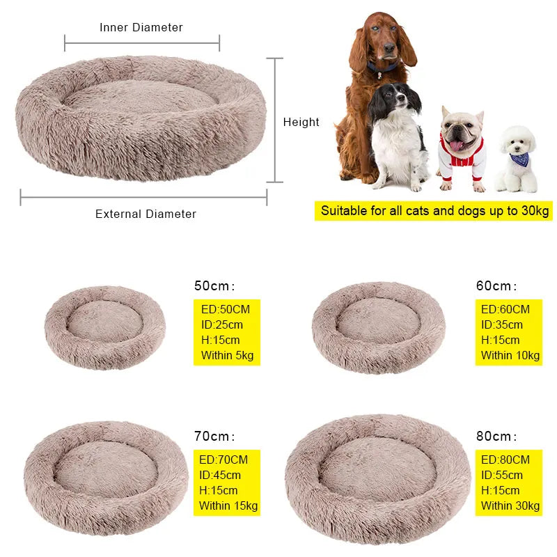Plush Pet Bed Super Soft Dog Cat Bed Warm Comfortable Winter Pet Round Sleeping Mat Fluffy Washable Cat Dog House Sofa Pet Cushi