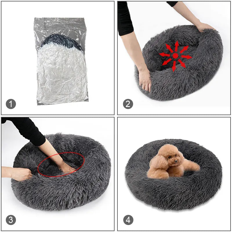 Plush Pet Bed Super Soft Dog Cat Bed Warm Comfortable Winter Pet Round Sleeping Mat Fluffy Washable Cat Dog House Sofa Pet Cushi