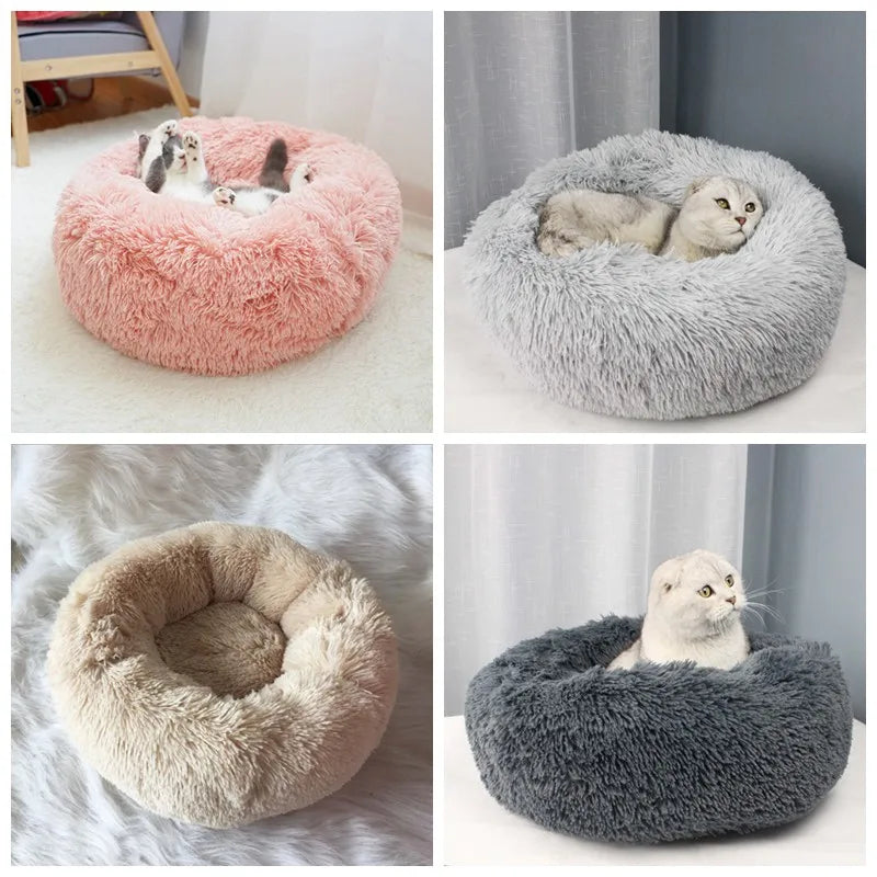 Plush Pet Bed Super Soft Dog Cat Bed Warm Comfortable Winter Pet Round Sleeping Mat Fluffy Washable Cat Dog House Sofa Pet Cushi