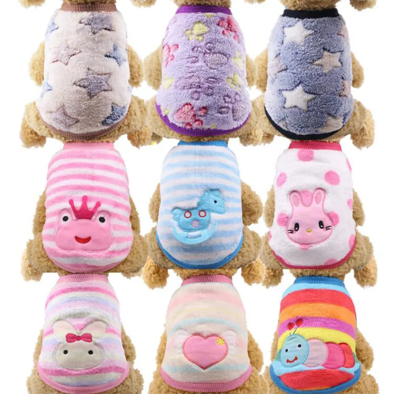 Cartoon Dog Clothes Fleece Puppy Vests Clothing Bulldog Yorkies Winter Warm Dog Coat For Small Cats Dogs Soft Pet Clothes Winter