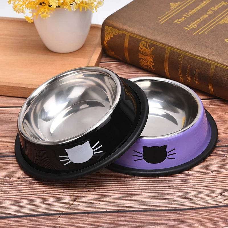 Thick Non-slip Cat Dog Food Bowl Foods Utensils Single Stainless Steel Pet Bowls For Cats And Puppies