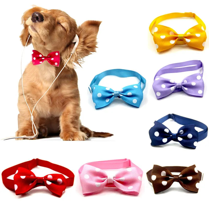 Adjustable Pets Dots Pattern Ribbon Dog Bow Ties Cute Puppy Small Dogs Cats Colorful Ties For Dog Collar Pet Grooming Supplies