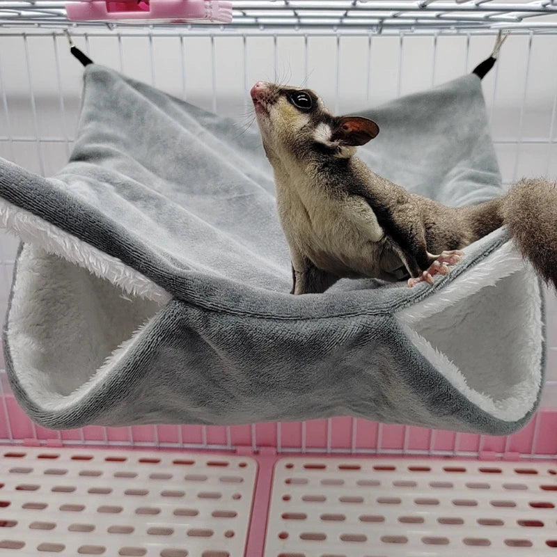 Plush Hamster Hammock Double-layer Thicken Warm Sleeping Bag Nest Hanging Cage House for Squirrel Ferret Rabbit Pet Bed