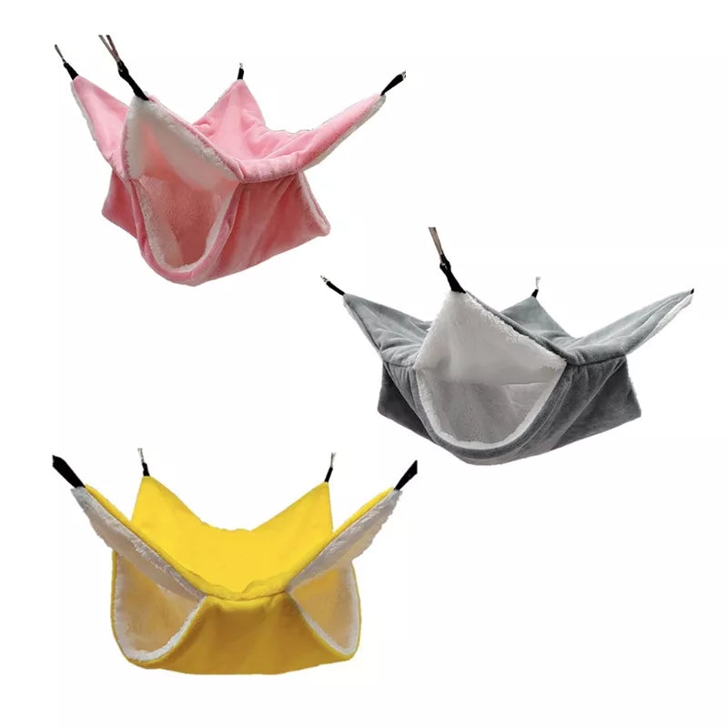 Plush Hamster Hammock Double-layer Thicken Warm Sleeping Bag Nest Hanging Cage House for Squirrel Ferret Rabbit Pet Bed