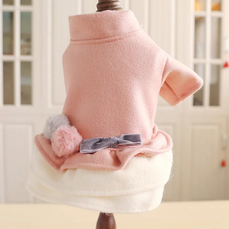 PETCIRCLE Pet Clothes Dog Clothes Teddy Bichon Pomeranian Small Dog Autumn And Winter Clothes Dog Double Ball Bow Dress