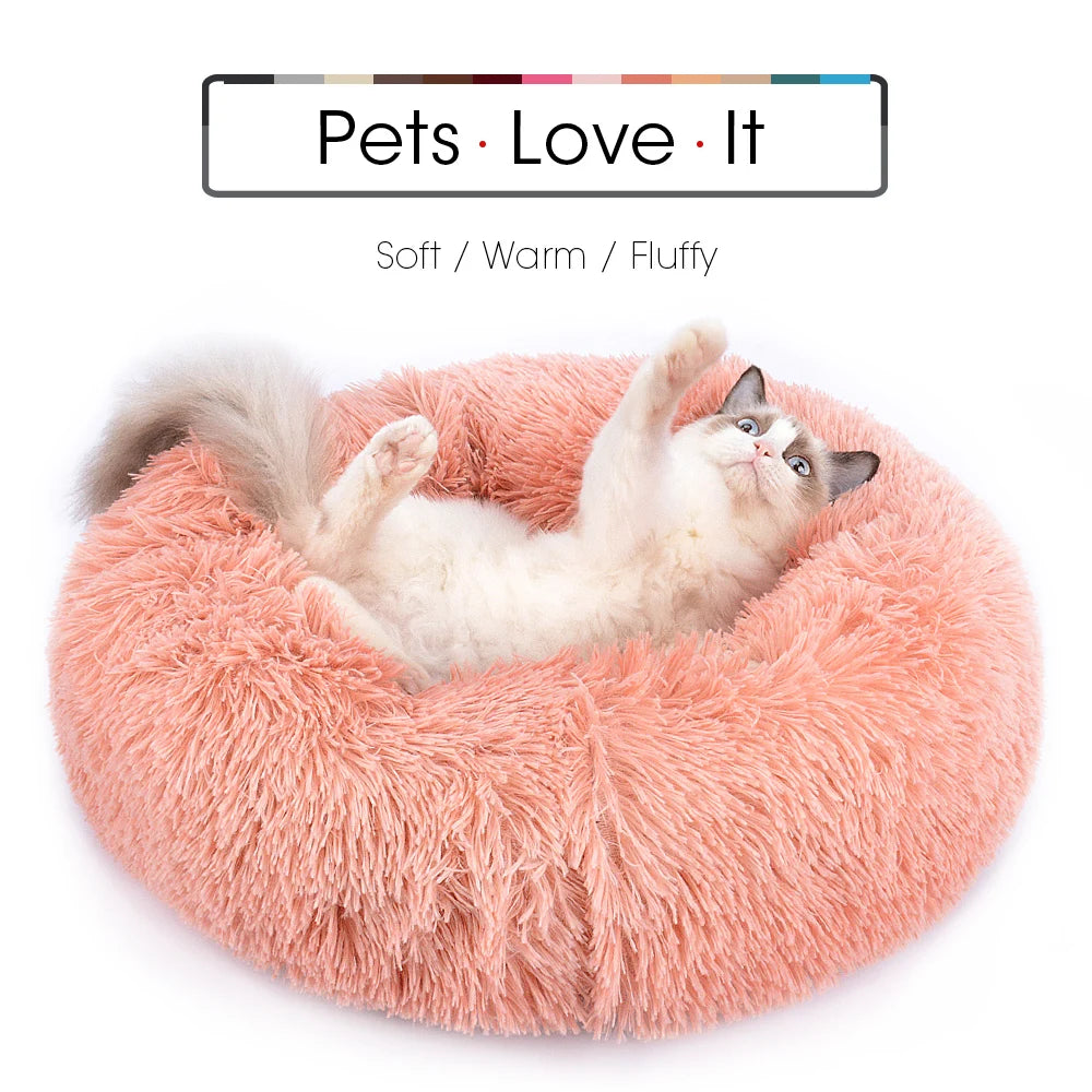 Round Cat Bed House Long Plush Pet Bed For Cats Cushion For Dogs Mat Warm Pet Accessories Home Washable Dog Sofa Soft Sleeping