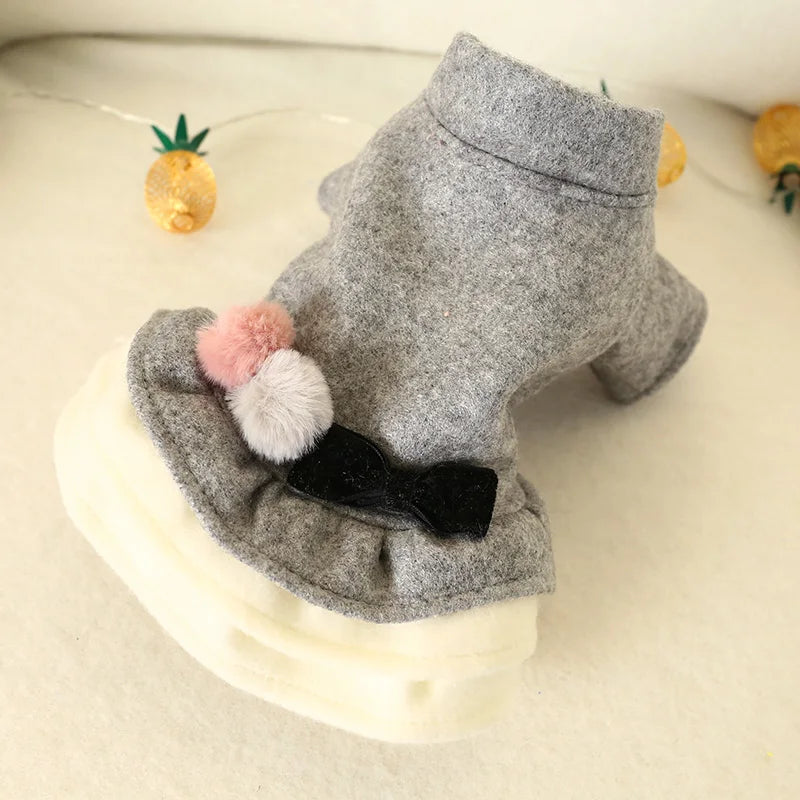 PETCIRCLE Pet Clothes Dog Clothes Teddy Bichon Pomeranian Small Dog Autumn And Winter Clothes Dog Double Ball Bow Dress