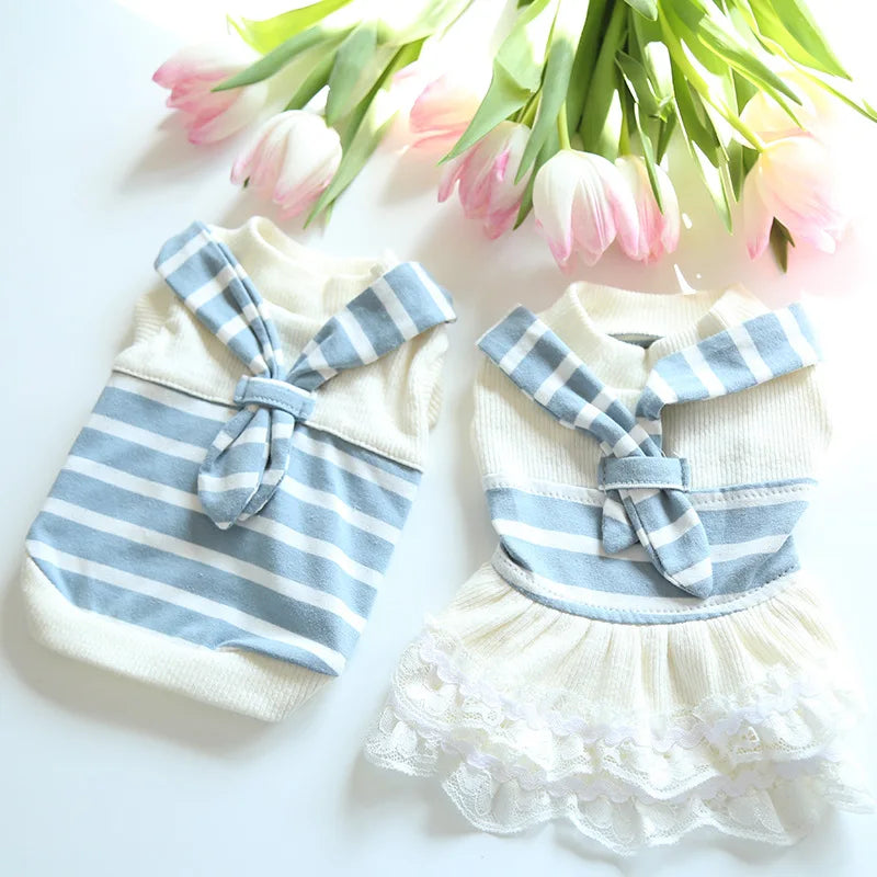 2021 Scarf Striped Couple Suit Cat One-piece Dress Dog Pet Clothes Dog Clothes for Small Dogs Supplies Dog Summer Clothes