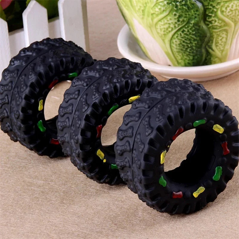 Mini Elasticity Tire Dog Cat Toy Squeak Sound Chew Treat Holder Funny Puppy Molar Training Toys Dog Interactive Pet Supplies