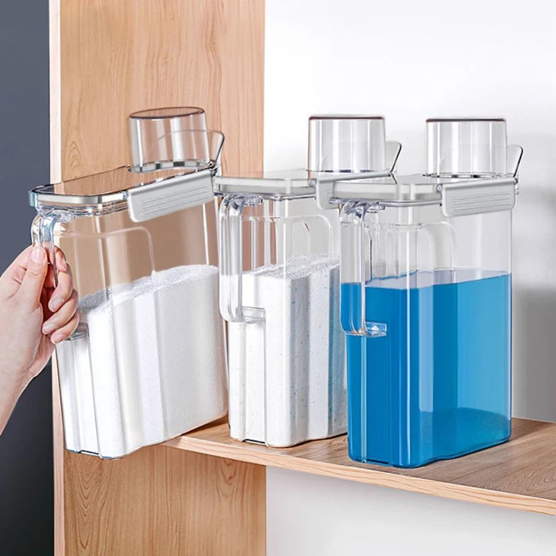 Sealed Laundry Detergent Storage Box Washing Powder Container with Lid and Handle Transparent Plastic Dry Food Cereals Jar