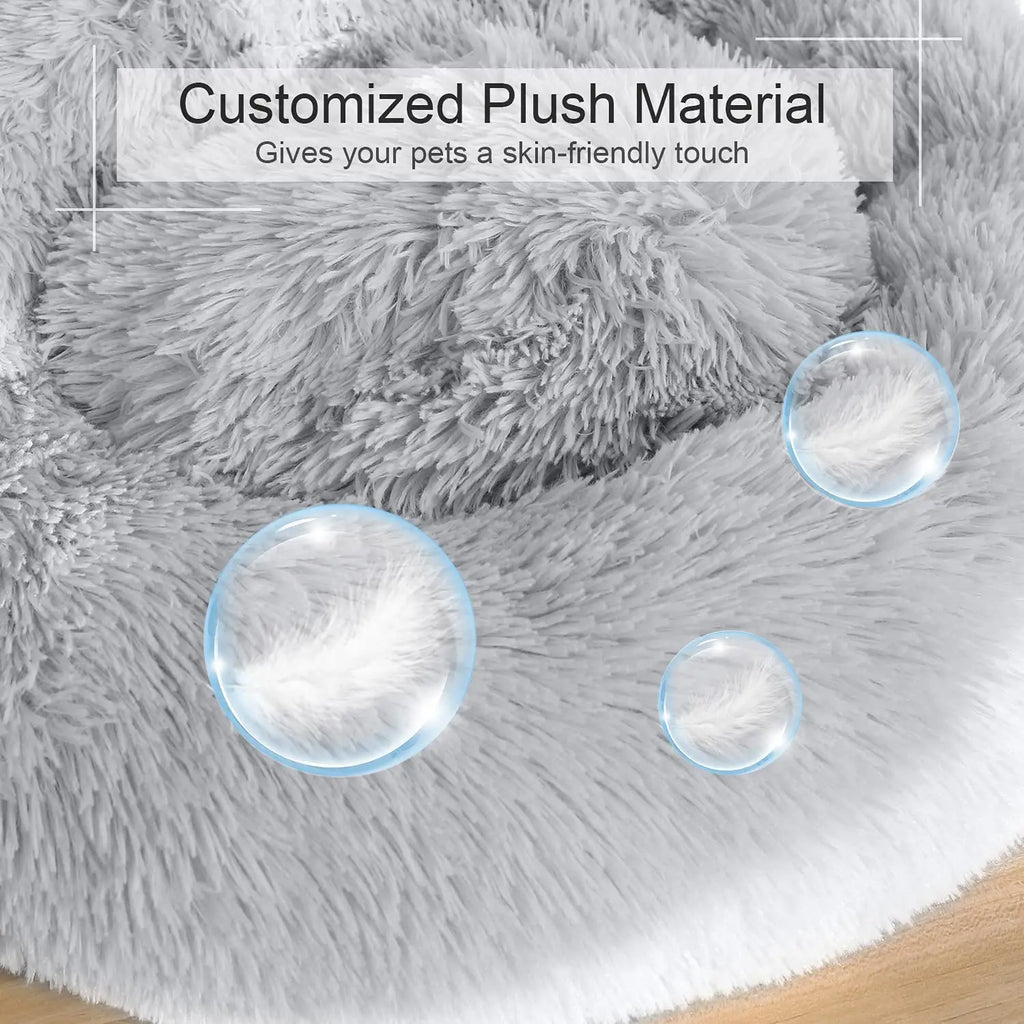 Plush Calming Dog Bed Donut Cat Beds for Small Dogs, Medium & Large, Anti Anxiety Pet Bed, Soft Fuzzy Pet Bed