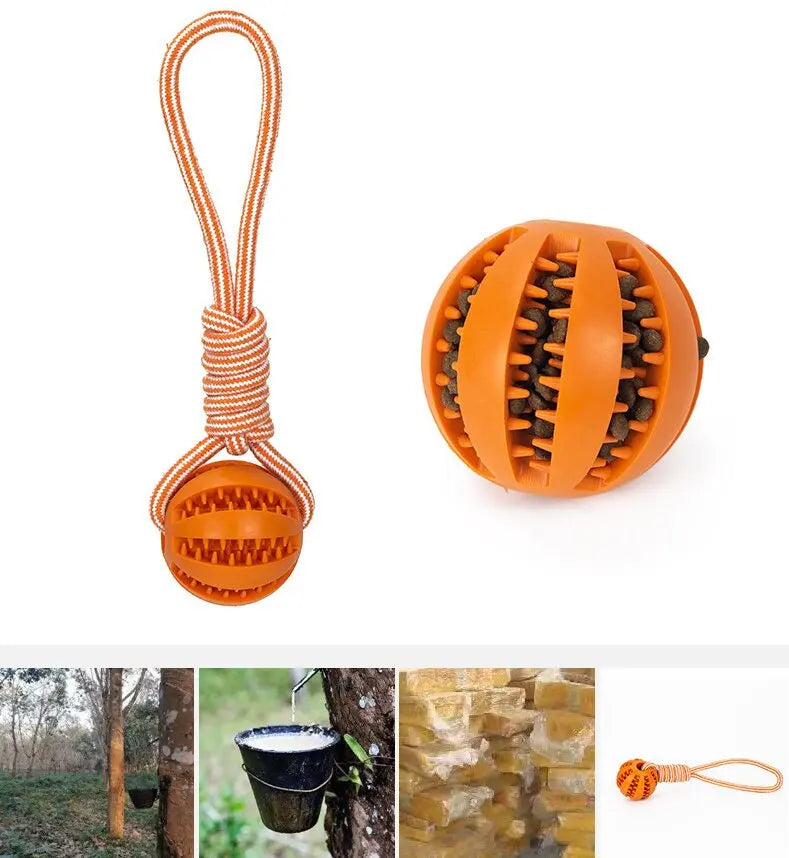 Dog Toys Treat Balls Interactive Hemp Rope Rubber Leaking Balls Small Large Dogs Chewing Bite Resistant Toys Pet Tooth Cleaning