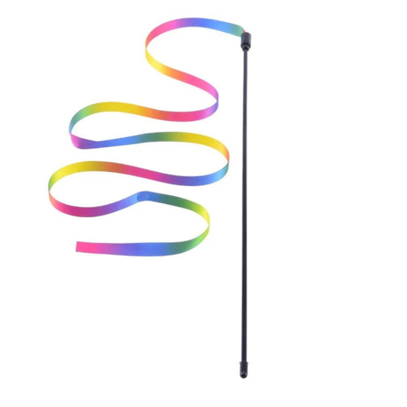 2PCS Pet Cat Toys Cute Funny Rainbow Strips Stick Cat Teaser Wand  Pet Toys for Cats Interactive Toys Cat Supplies Pet Products