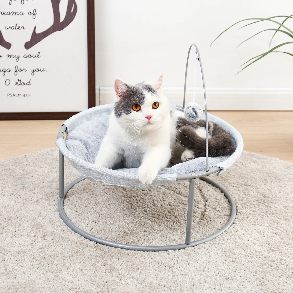 Pet Cat Bed Soft Plush Nest Cat Hammock Detachable Mat Pet Bed with Dangling Ball for Cats Small Dog Squar Tumbler Rocking Chair