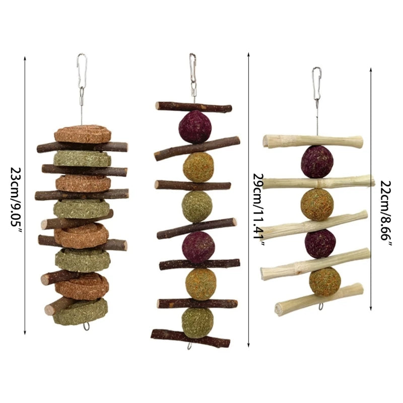Hamsters Chew Toy Hays Treat for Small Animal Teeth Cleaning Hanging Wood Twigs Bamboos Stick Grass Toy for Rabbits