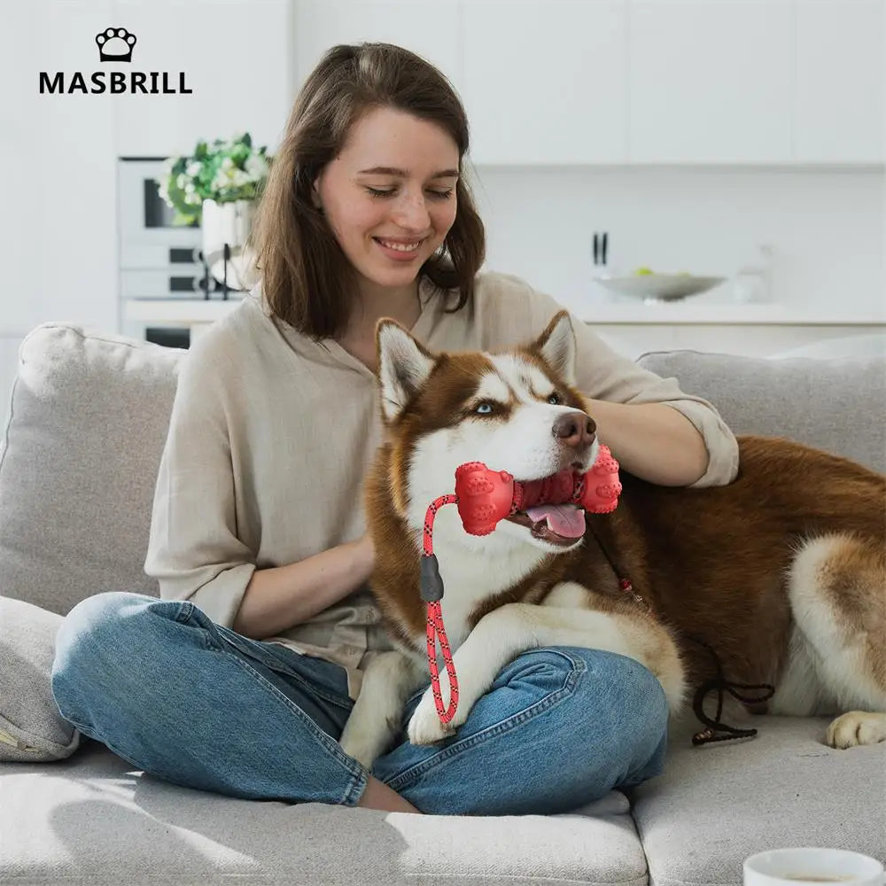 MASBRILL Pet Dog Toy Interactive Rubber Dumbbel for Small Large Dogs Chewing Toys Pet Tooth Cleaning Indestructible Dog Food Toy